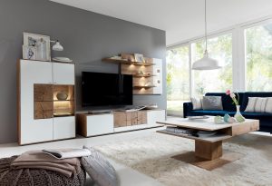 Wohnkombination TOPLINE 8100 in Kerneiche massiv/Weißglas matt kombiniert