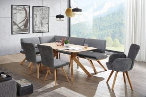 Eckbankgruppe CASINO 2.0 in Asteiche, attraktive Stoffkombi in mint, z. B. Eckbank 175 x 255 cm