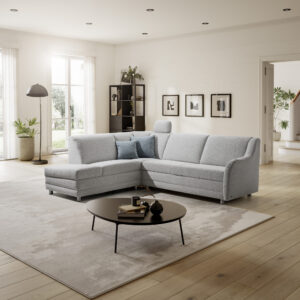 Ecksofa aus hellgrauem Polsterstoff