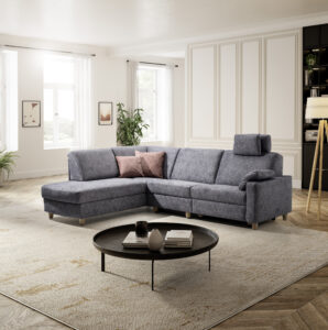 Ecksofa mit dunkelgrauem Polster